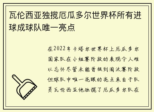 瓦伦西亚独揽厄瓜多尔世界杯所有进球成球队唯一亮点
